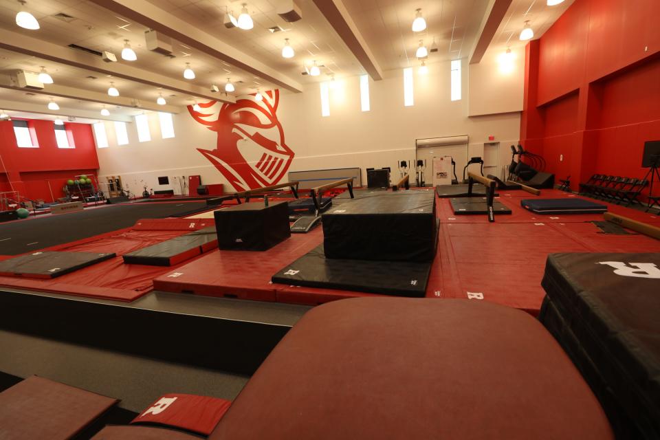 The gymnastics room of the RWJBarnabas Health Athletic Performance Center, part of two new athletic facilities on the campus of Rutgers University.