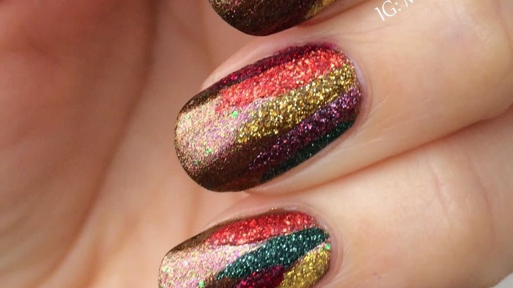 thanksgiving nail designs abstract turkey feathers