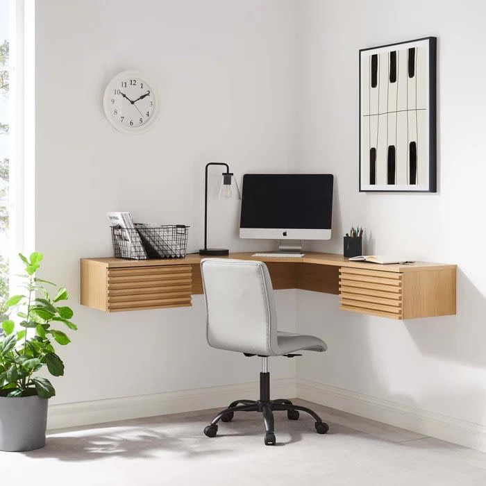 <p><a href="https://go.redirectingat.com?id=74968X1596630&url=https%3A%2F%2Fwww.wayfair.com%2F--%2Fpdp%2Fmodway--render-lshaped-floating-desk-eei6181-l32-fow16995.html&sref=https%3A%2F%2Fwww.housebeautiful.com%2Fshopping%2Ffurniture%2Fg22802052%2Ffloating-wall-mounted-desks%2F" rel="nofollow noopener" target="_blank" data-ylk="slk:Shop Now;elm:context_link;itc:0;sec:content-canvas" class="link ">Shop Now</a></p><p>Render L-Shaped Floating Desk</p><p>wayfair.com</p><p>$277.67</p>