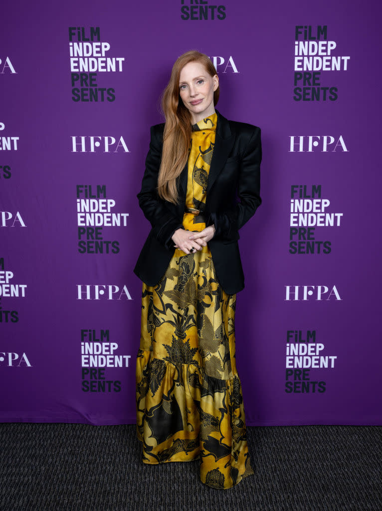 LOS ANGELES, CALIFORNIA - DECEMBER 07: Actress Jessica Chastain attends the Film Independent Special Screening of "Memory" at Harmony Gold on December 07, 2023 in Los Angeles, California. (Photo by Amanda Edwards/Getty Images)