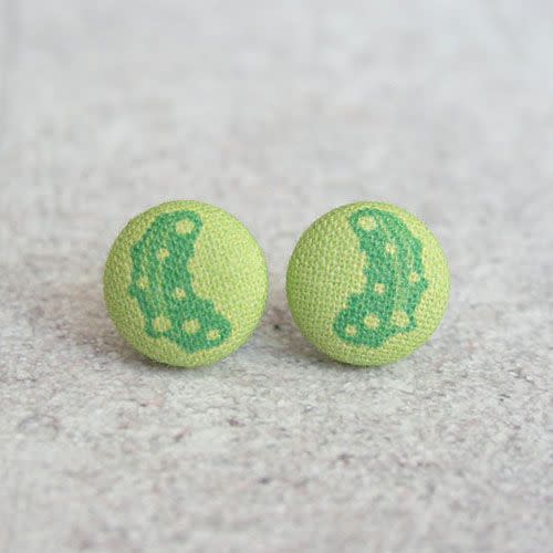 RachelOs Green Pickle Fabric Button Earrings