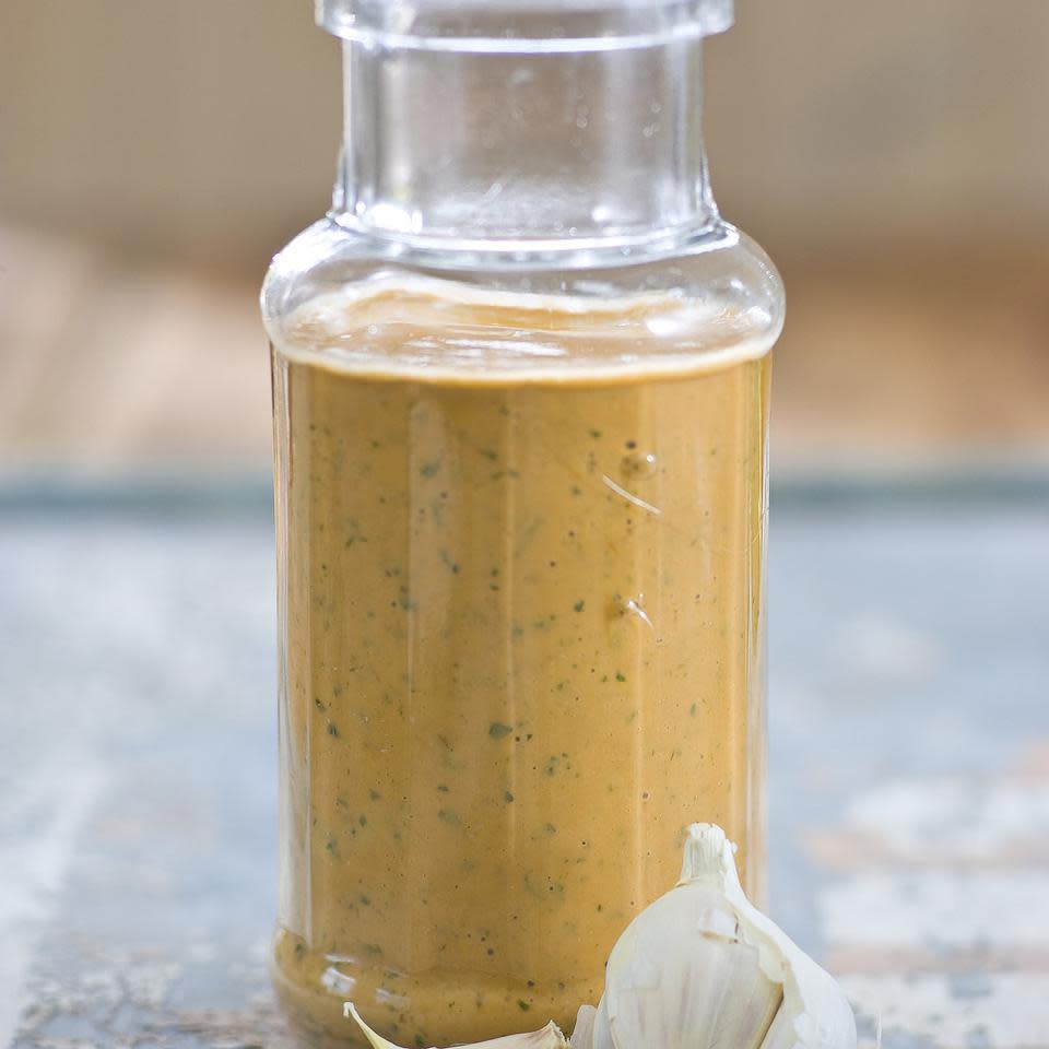 <p>This tomato-garlic vinaigrette recipe is like an Italian grandmother's sauce for salad. Don't be afraid of the anchovies! They elevate this salad dressing to a different level. Use leftover vinaigrette tossed with whole-wheat penne or fusilli for a delicious pasta salad.</p>