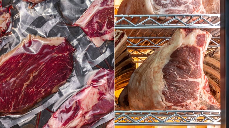 meat dry aging on racks