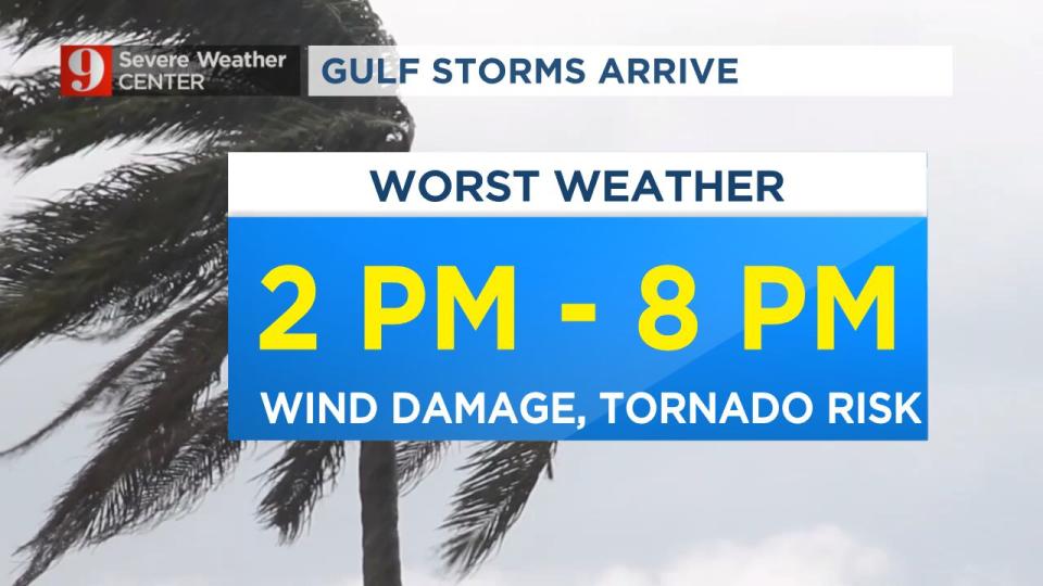 Central Florida is at risk for wind damage and isolated tornados.