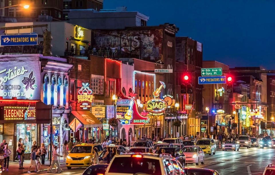 Country Music bars on Broadway in Nashville, Tennessee.
