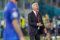 Switzerland's manager Vladimir Petkovic gives instructions to players during the Euro 2020 soccer championship group A match between Italy and Switzerland at the Olympic stadium in Rome, Italy, Wednesday, June 16, 2021. (AP Photo/Alessandra Tarantino, Pool)