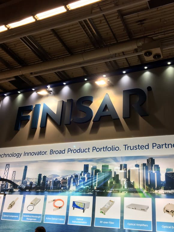 A Finisar booth at an exhibition.