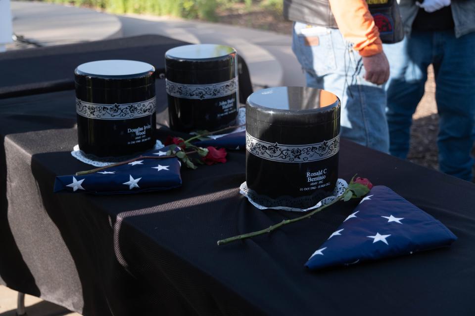 The urns of three unclaimed U.S. Army veterans were honored Wednesday evening at the Texas Panhandle War Memorial Center in Amarillo.