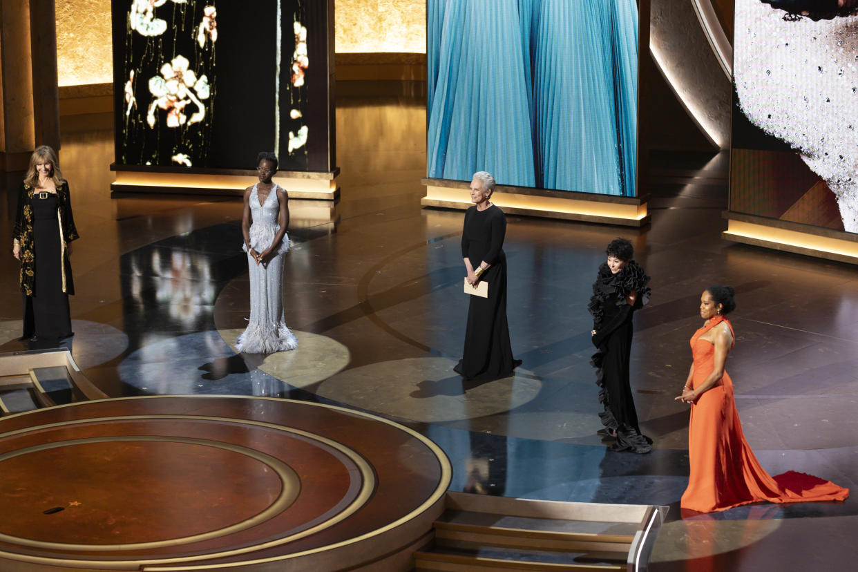 THE OSCARS - The 96th Oscars held on Sunday, March 10, 2024, at the Dolby¨ Theatre at Ovation Hollywood and televised live on ABC and in more than 200 territories worldwide. (Disney/Stewart Cook)
MARY STEENBURGEN, LUPITA NYONGÕO, JAMIE LEE CURTIS, RITA MORENO, REGINA KING