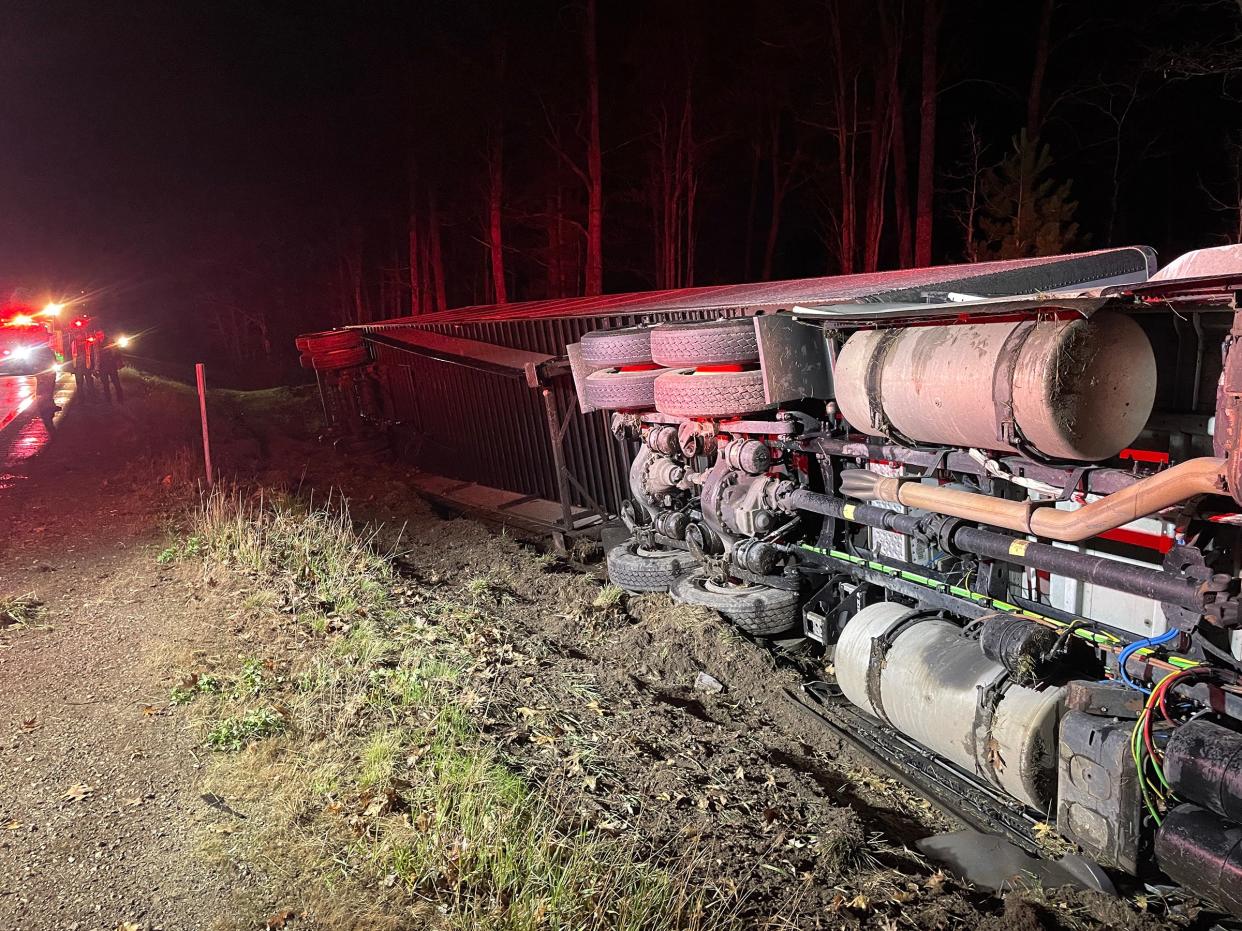 The Cheboygan County Sheriff Department reported that no one was injured in a rollover accident involving a semi-truck on I-75 in Burt Township on May 3, 2024.
