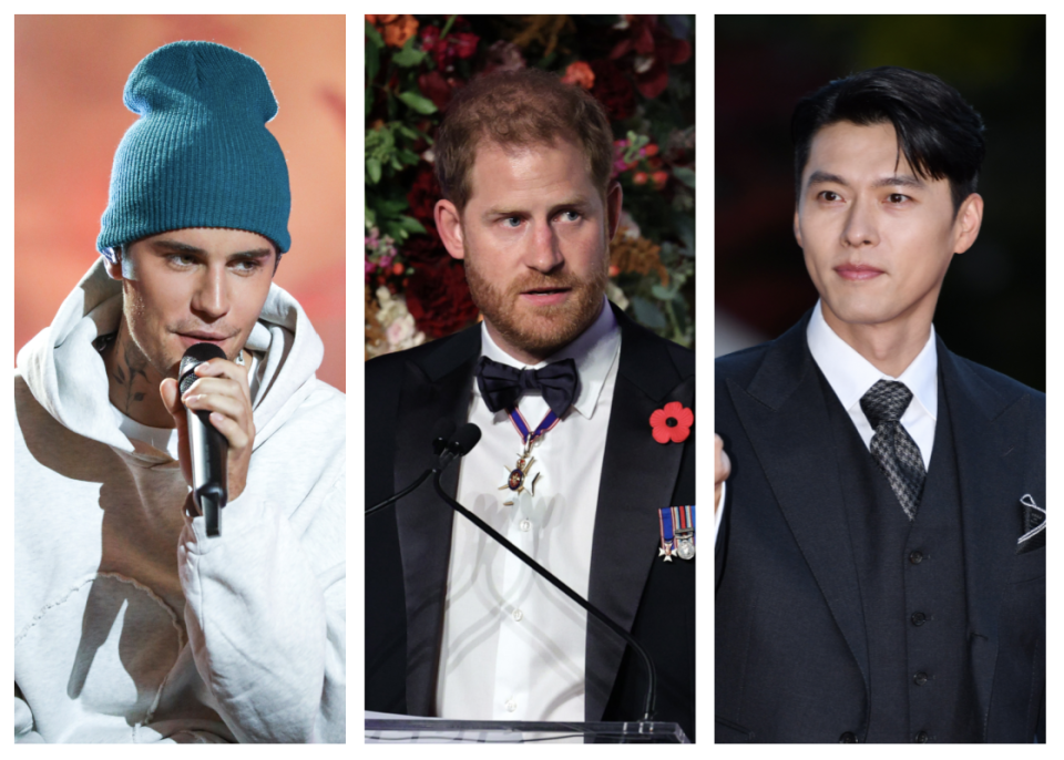 Justin Bieber, le prince Harry et Hyun-bin font partie des célébrités masculines internationales les plus recherchées de Yahoo Singapore en 2021. (PHOTO : Getty Images) 