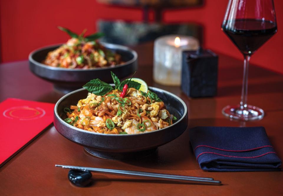 Shrimp pad Thai at Echo. Chicken pad Thai is featured on Echo's  special chef's sharing menu.