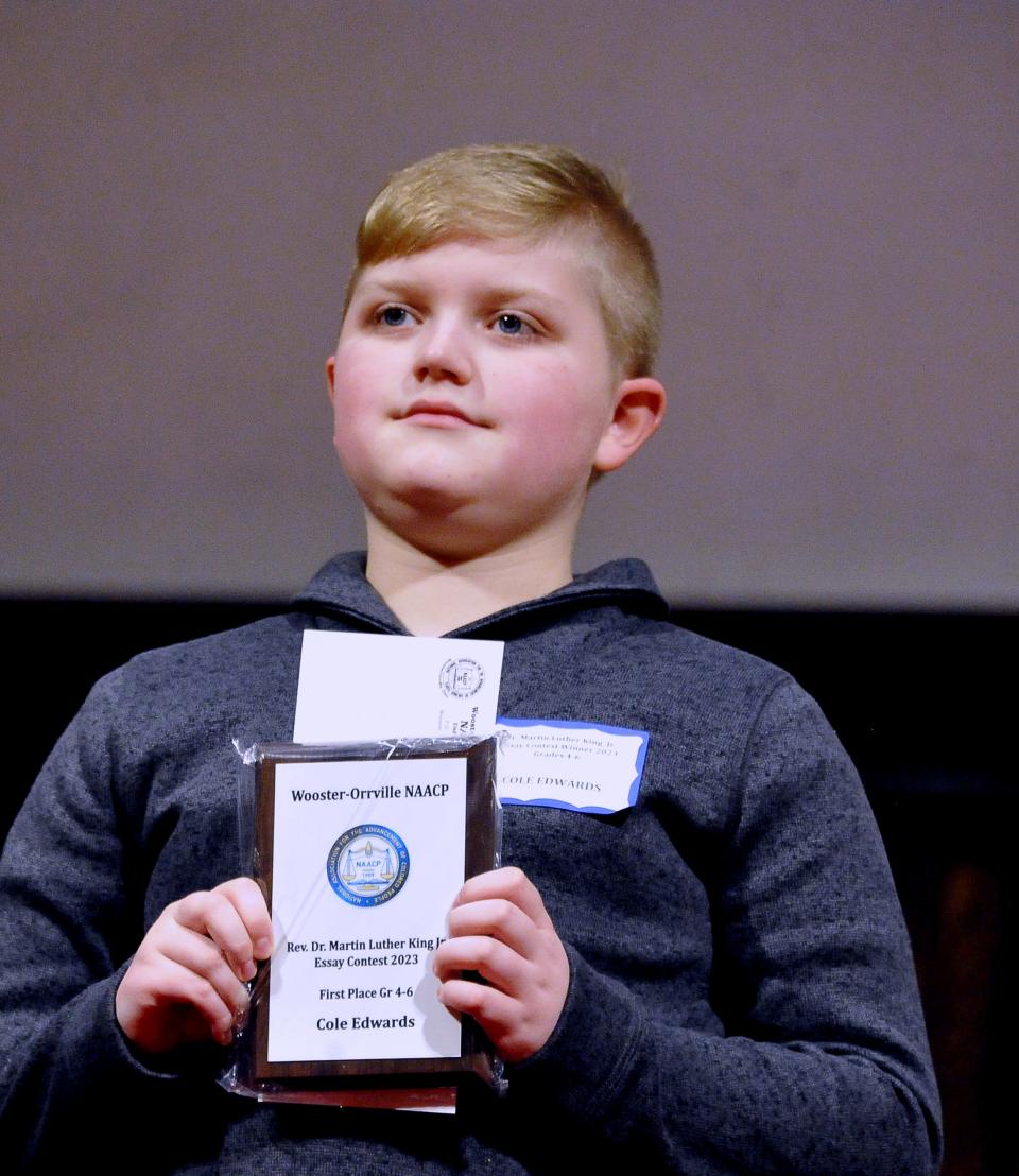 Cole Edwardstook first place in the Martin Luther King Essay contest for grades 4-6..