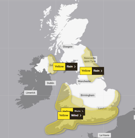 Yellow wind and rain warnings come into place across Northeast (Met Office)