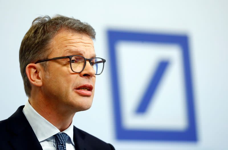 FILE PHOTO: Christian Sewing, CEO of Deutsche Bank AG, addresses the media during the bank's annual news conference in Frankfurt