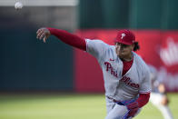Philadelphia Phillies pitcher Taijuan Walker throws against the Oakland Athletics during the first inning of a baseball game in Oakland, Calif., Friday, June 16, 2023. (AP Photo/Godofredo A. Vásquez)