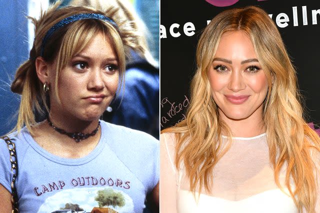 <p>Walt Disney Enterprises / Courtesy Everett; Craig Barritt/Getty</p> Hilary Duff in 2003's 'The Lizzie McGuire Movie' and now