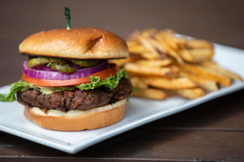 The veggie burger with fries at Four Pegs on Goss Avenue. June 10, 2019