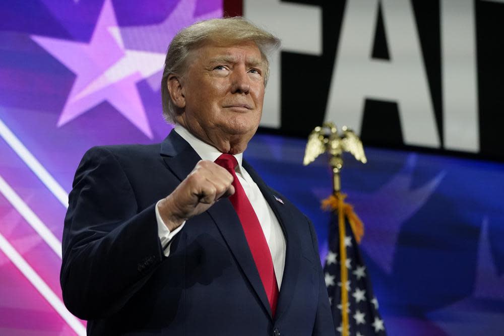 Former President Donald Trump speaks at the Road to Majority conference Friday, June 17, 2022, in Nashville, Tenn. The Georgia prosecutor investigating the conduct of former President Trump and his allies after the 2020 election is trying to compel U.S. Sen. Lindsey Graham and former New York Mayor Rudy Giuliani to testify before a special grand jury. Fulton County District Attorney Fani Willis on Tuesday, July 5, 2022, filed petitions with the judge overseeing the special grand jury. (AP Photo/Mark Humphrey, File)