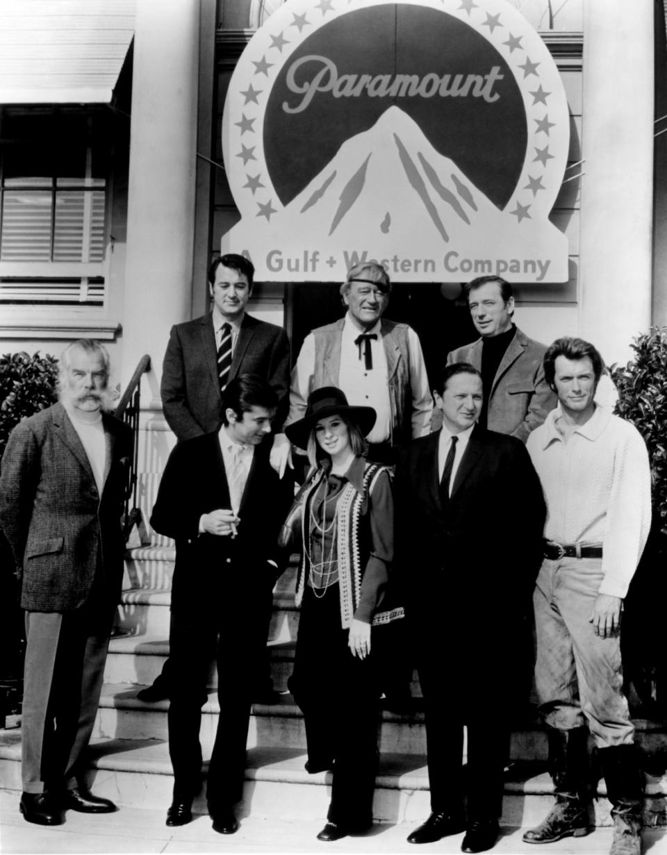Lee Marvin, Robert Evans, Barbra Streisand, Bernard Donnenfield, Clint Eastwood, Rock Hudson, John Wayne and Yves Montand in 1970.