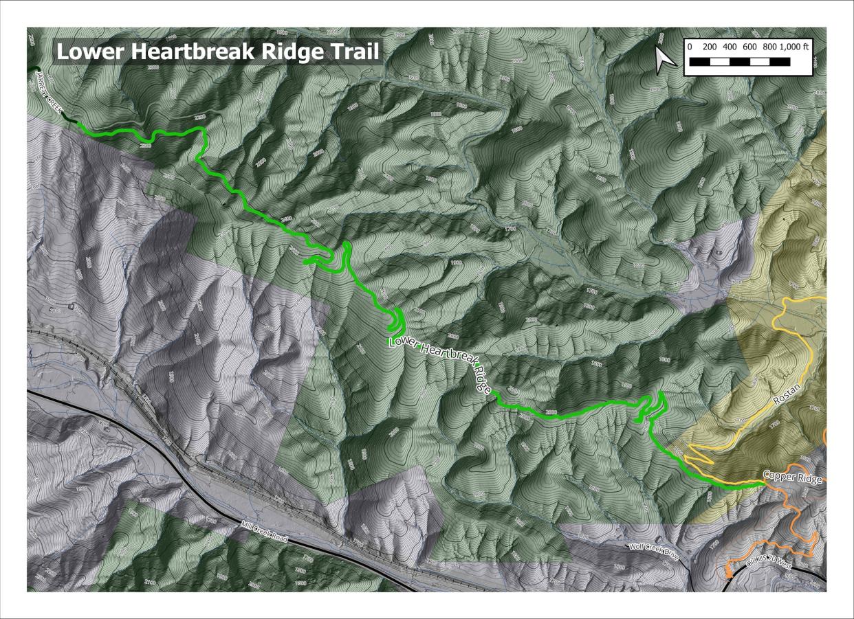 This map shows the newly opened Lower Heartbreak Ridge Trail.