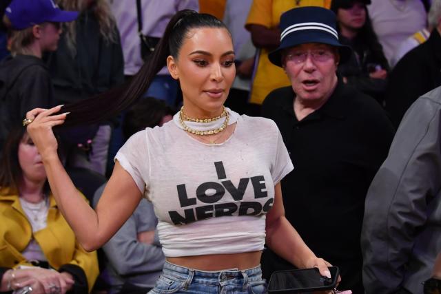 Kim Kardashian wears I Love Nerds t-shirt to watch the LA Lakers