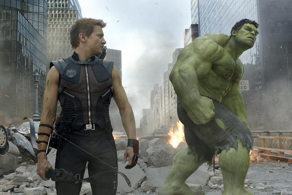 THE AVENGERS, from left: Jeremy Renner as Hawkeye, Mark Ruffalo as The Hulk, 2012