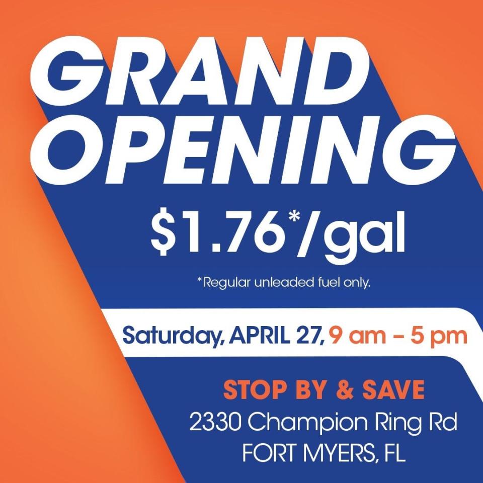 Grand opening gasoline special being offered on April 27, 2024 in Fort Myers.