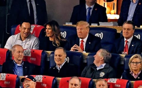 President Donald Trump was booed as he attended a World Series game at Nationals Park on Sunday night - Credit: Tommy Gilligan-USA TODAY Sports