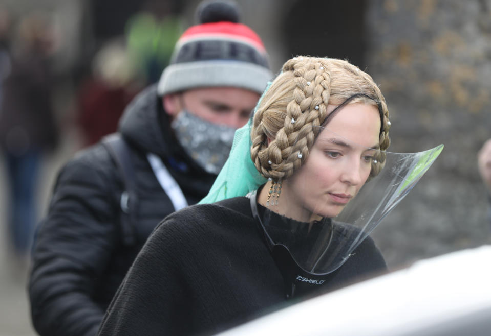 Jodie Comer at Cahir Castle in Co Tipperary on the set of the Last Duel, an historical drama-thriller film directed by Ridley Scott.