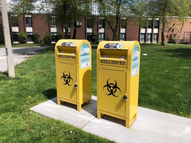 The city is looking for a good spot to put one of these needle drop boxes near Windsor Water World. These two are located in a courtyard in the Glengarry neighbourhood.