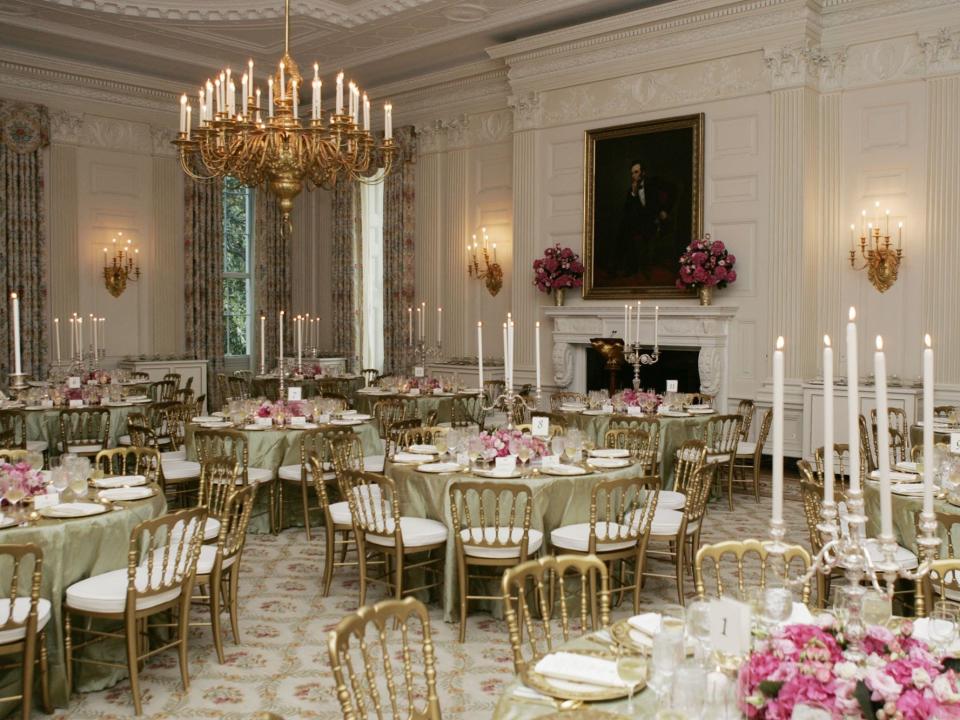 The State Dining Room set for a state dinner in 2006.