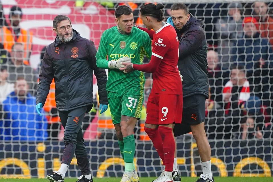 Ederson was injured at Anfield (PA Wire)