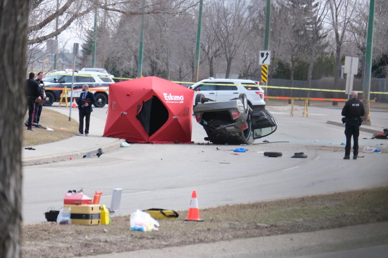 The Saskatoon Police Service's major crimes section is investigating a collision that happened early on Sunday morning on Taylor Street E. (Liam O'Connor/CBC - image credit)