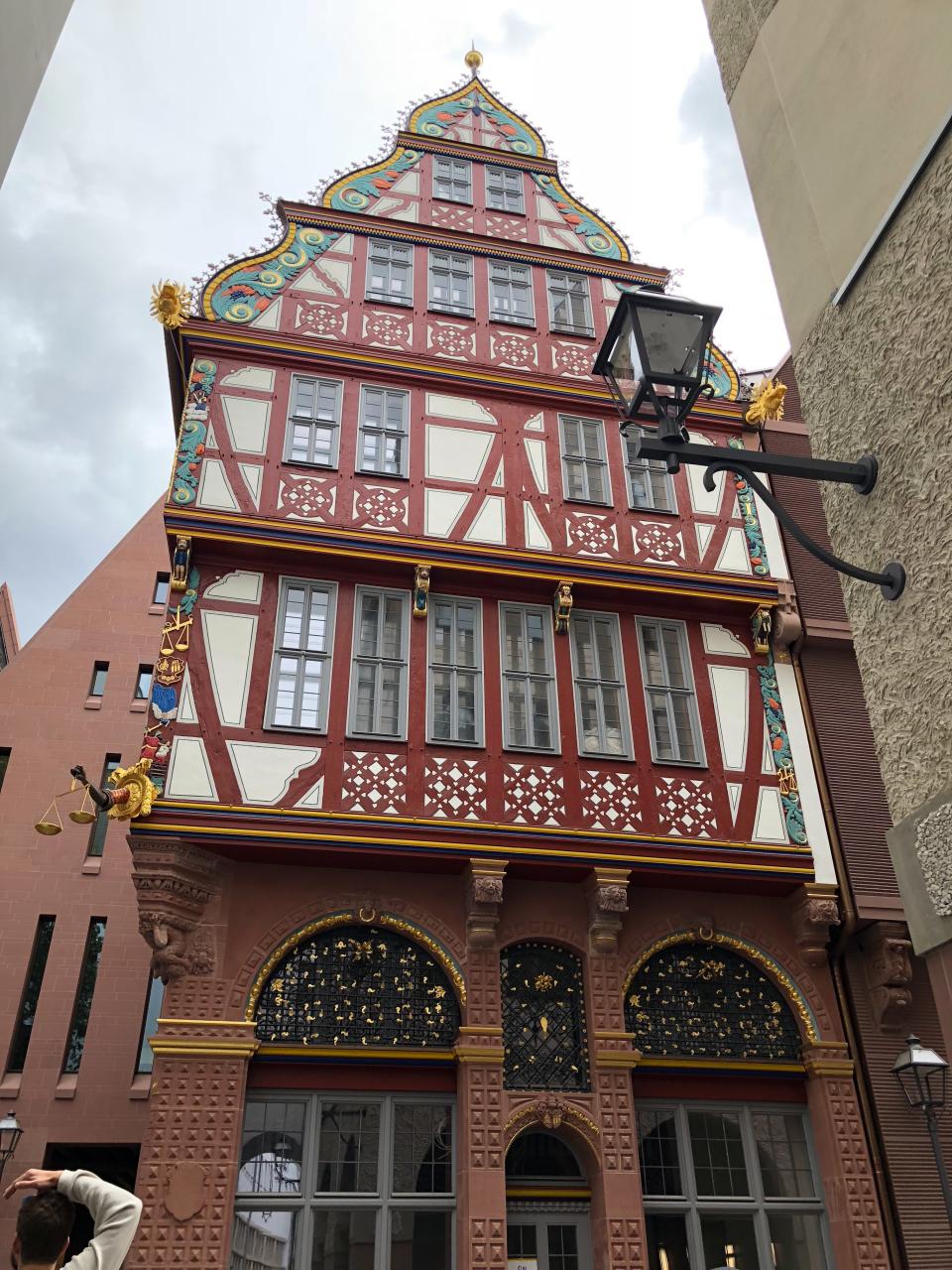 The Haus zur Goldenen Waage, or the “house of the golden scales,” was rebuilt as a replica of the 1618 original and is thought to be the most important building rebuilt during the project.