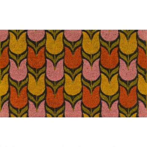 6) Multicolor Tulips Coir Doormat