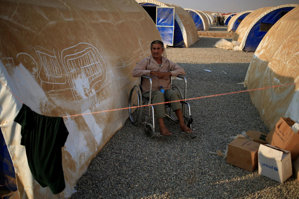 A newly internally displaced man is seen at Al Khazar camp