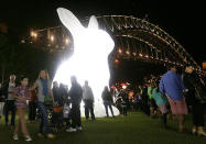 The crowds check out one of the light installations