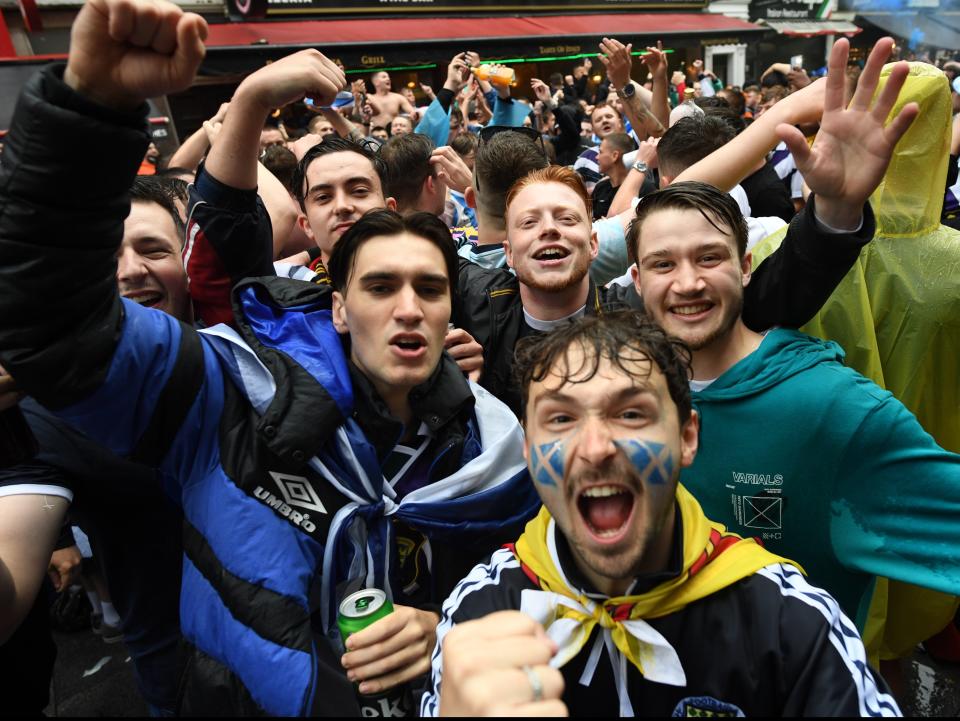 Scotland fans gather in Leicester Square before England vs Scotland match at Euro 2020 (PA)