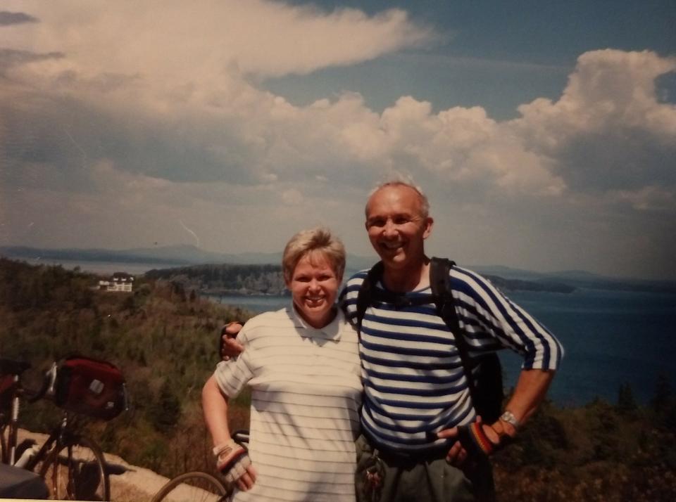 Bike trips were a regular part of the outdoor adventures of Edna and Al Meserve. Sometimes they biked from their home to the Cape Cod Canal for breakfast. Here they are on a trip out West.