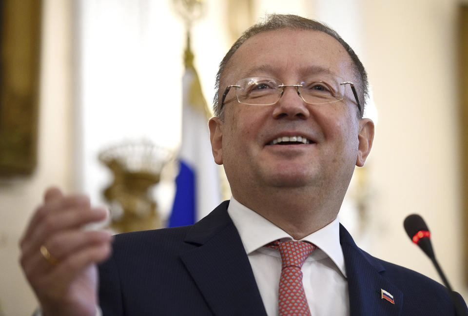 Russian ambassador Alexander Vladimirovich Yakovenko has denied involvement (Kirsty O’Connor/PA via AP)