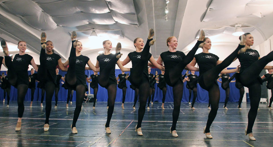 FILE - This Oct. 18, 2012 file image released by Starpix shows Rockettes dancers rehearsing for the Radio City Christmas Spectacular at the St. Paul the Apostle Church in New York. The Radio City Christmas Spectacular will celebrate its 85th anniversary of the Rockettes this year. The show opens Nov. 9 through Dec. 30. (AP Photo/Starpix, Dave Allocca)