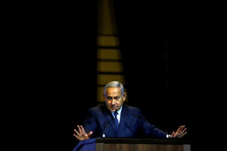 Israel's Prime Minister Benjamin Netanyahu speaks during the Christian Media Summit in Jerusalem October 14, 2018. REUTERS/Ronen Zvulun