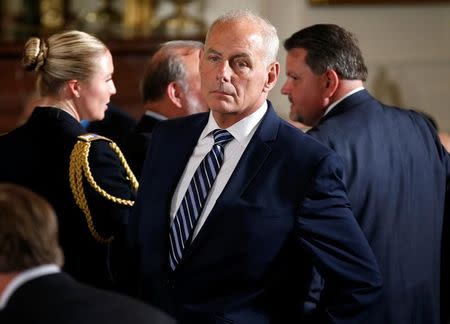 White House Chief of Staff John Kelly stands before a Medal of Honor ceremony in the East Room of the White House in Washington, U.S., July 31, 2017. REUTERS/Joshua Roberts