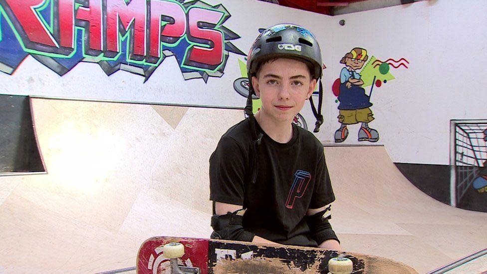 Osian George at a skatepark