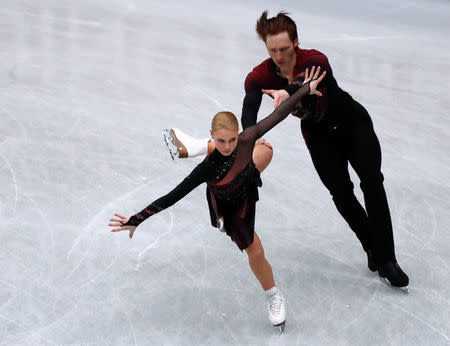 ISU World Figure Skating Championships - Saitama Super Arena, Saitama, Japan - March 20, 2019. Evgenia Tarasova and Vladimir Morozov of Russia in action during the Pairs Short Program. REUTERS/Issei Kato