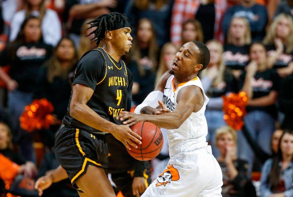 Wichita State’s Ricky Council IV steals the ball Oklahoma State’s Bryce Thompson late in the second half.