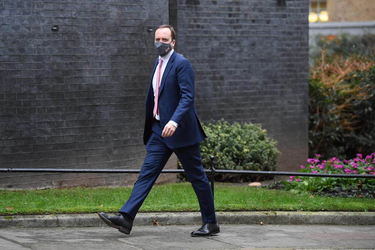 Heath Secretary Matt Hancock arriving in Downing Street the morning after Prime Minister Boris Johnson set out further measures as part of a lockdown in England in a bid to halt the spread of coronavirus.