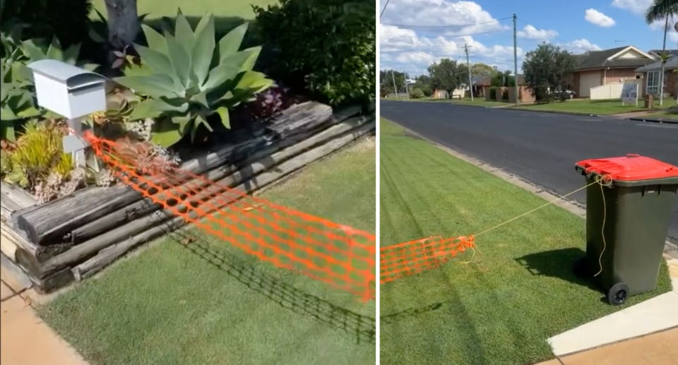 It may not be easy to see but locals say the lawn was 'butchered' by posties driving on it. Source: TikTok