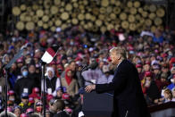 President Donald Trump speaks at a campaign rally at Duluth International Airport, Wednesday, Sept. 30, 2020, in Duluth, Minn. (AP Photo/Alex Brandon)